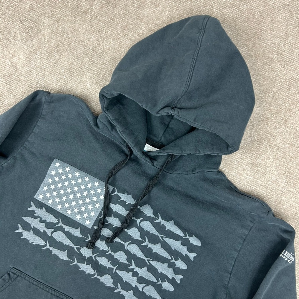 Columbia PFG Fish Flag II Fleece Hoodie Mens S Black Hiking Outdoor Performance